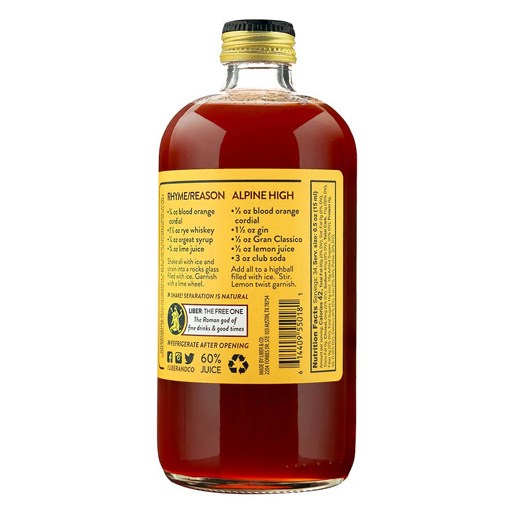 Liber Blood Orange Cordial, 280mL/9.5floz