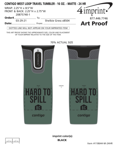 Custom Contigo "HARD TO SPILL" Travel Mug