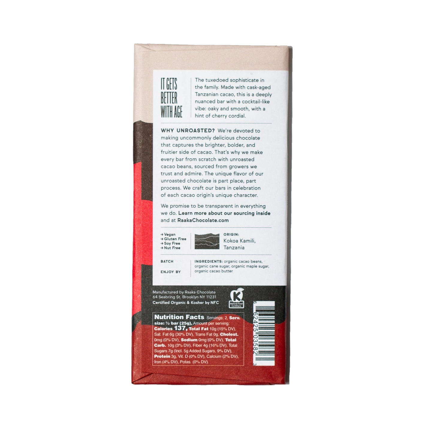 Raaka Unroasted Cacao Bars - Bourbon Cask Aged (*GKNOV), 50g/1.8oz