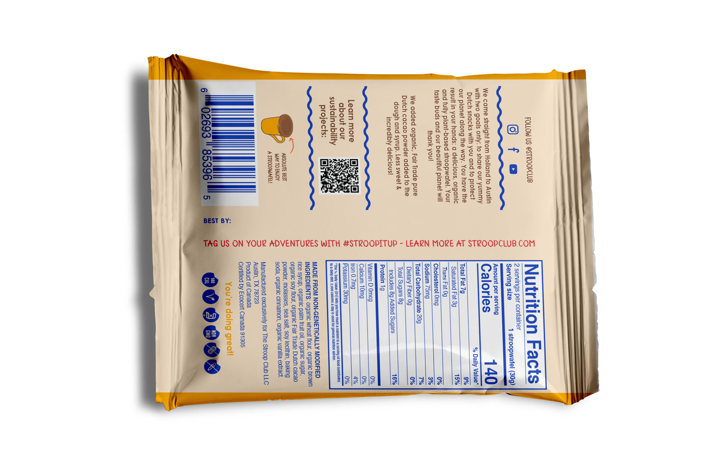 Stroop Club Vegan Chocolate Caramel Stroopwafel 2-pack (*SWFKNOV), 63g/2.1oz