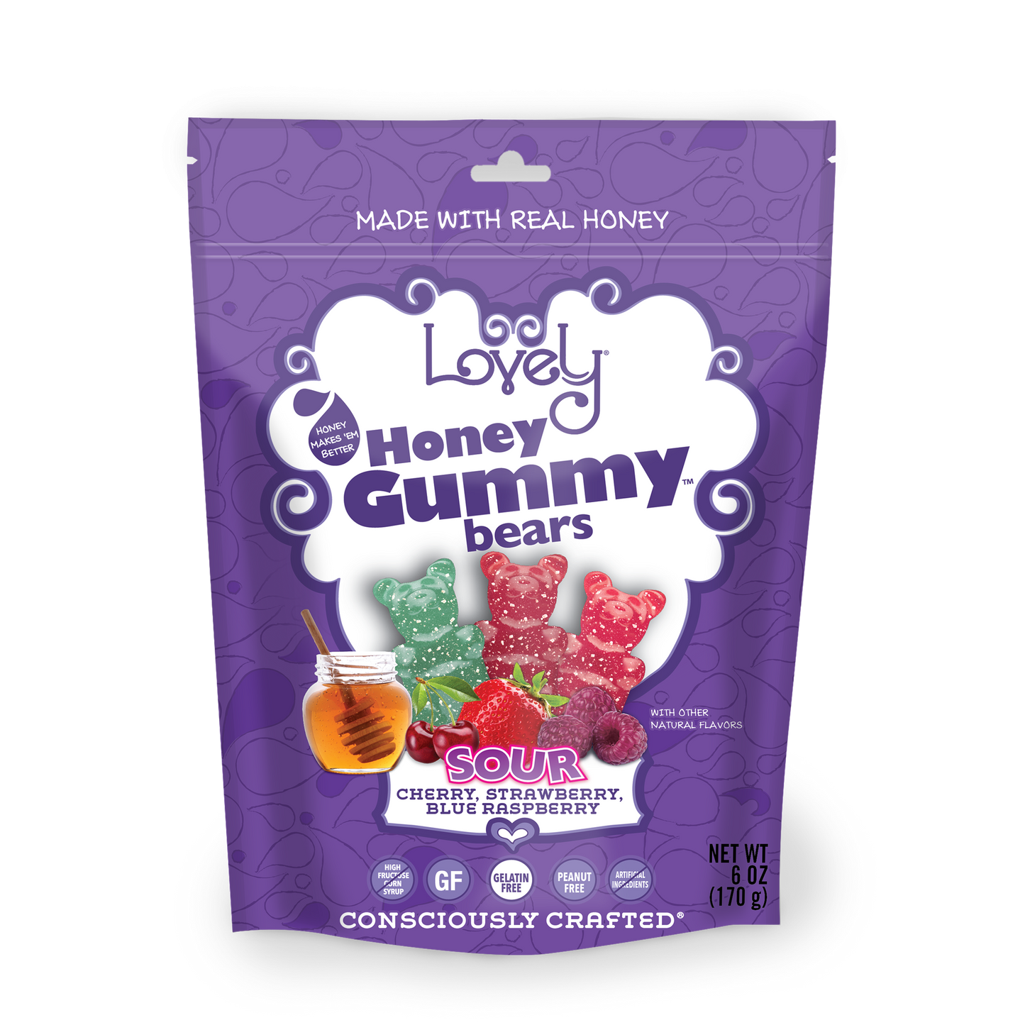Lovely Sour Honey Gummy Bears (*G), 170g/6oz