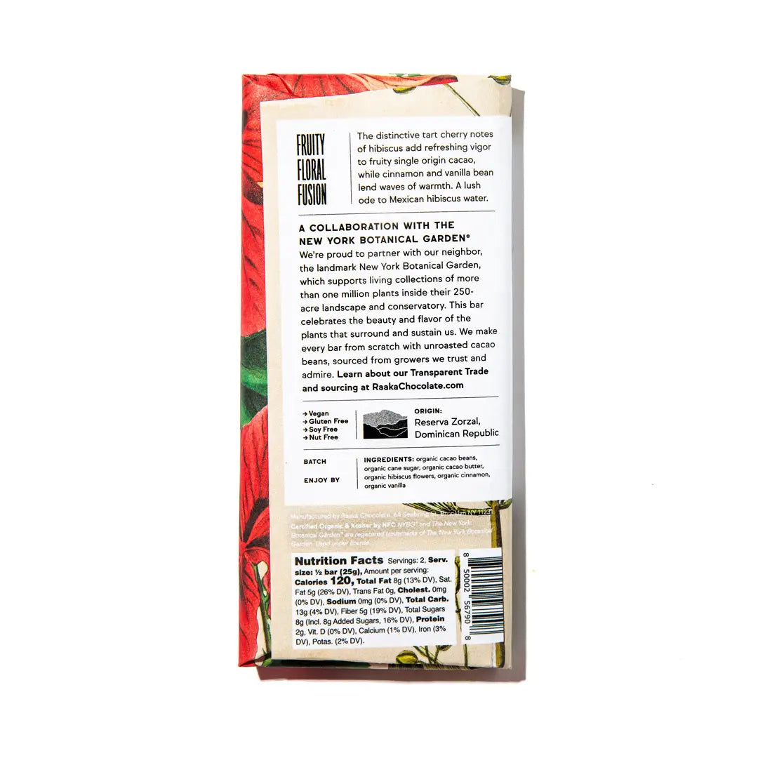 Raaka Unroasted Cacao Bars - Hibiscus Cinnamon (*KNOVG), 50g/1.8oz