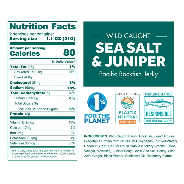 Neptune Fish Jerky - Sea Salt and Juniper (*RHGN), 64g/2.25oz