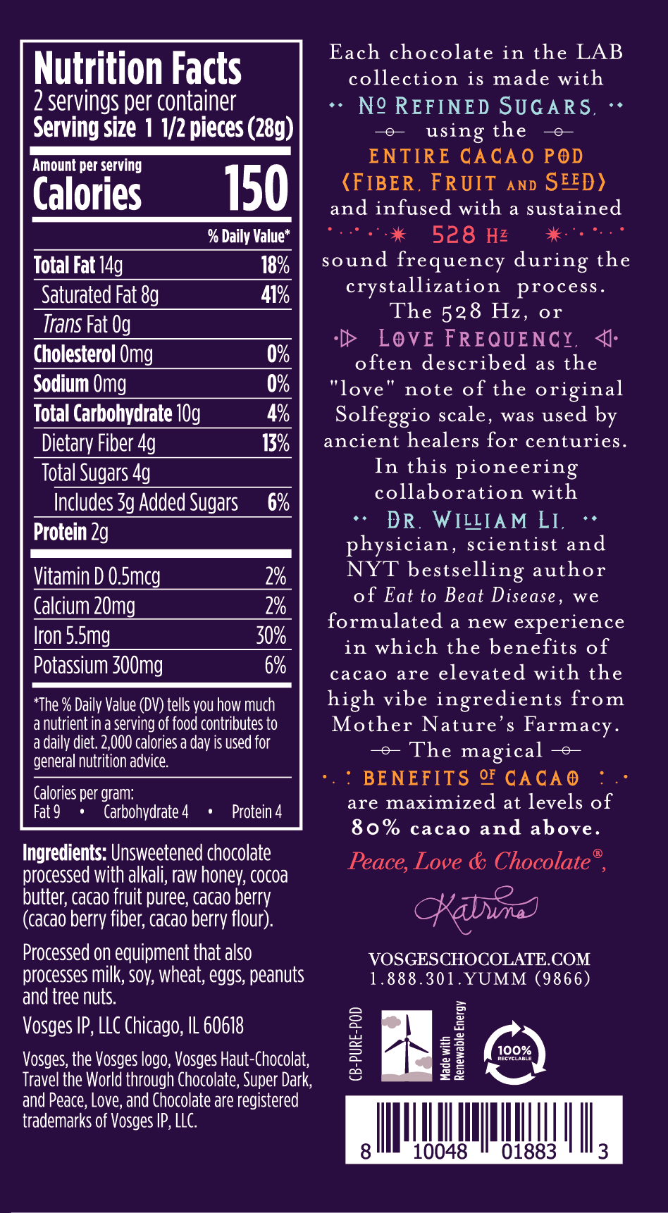 Vosges Pure Plant Whole Cacao Fruit Bar, 57g/2oz