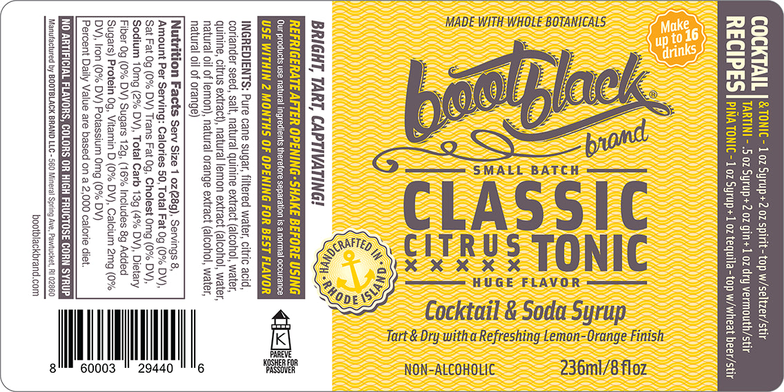 Boot Black Classic Citrus Tonic Syrup (*K), 236mL/8floz