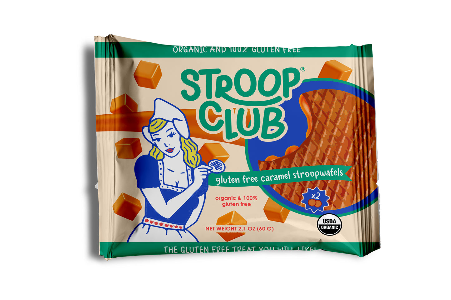 Stroop Club Gluten Free Caramel Organic Stroopwafel 2-pack  (*ESFGKNO), 63g/2.1oz