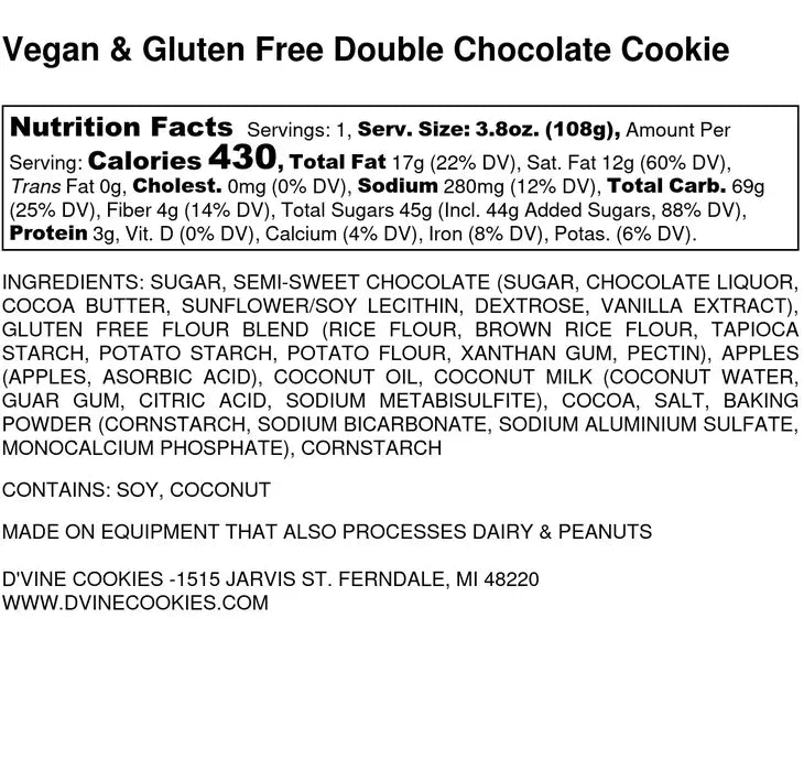 D'Vine Cookies - Double Chocolate (*RSGV), 3.8oz